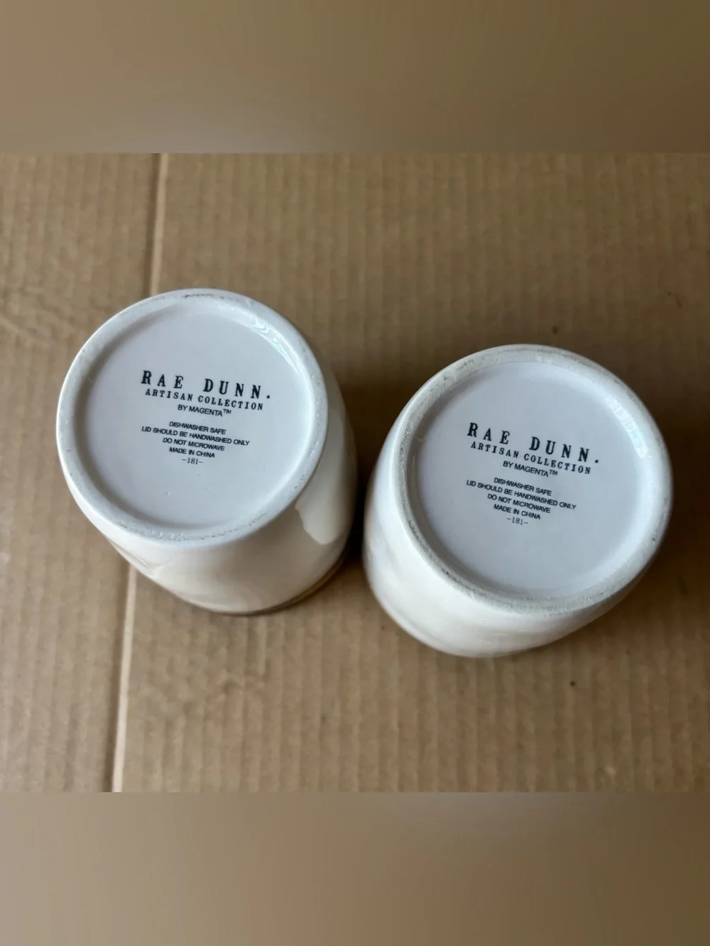 Rae Dunn Salt and Pepper Ceramic Canisters with Wooden Lids - White